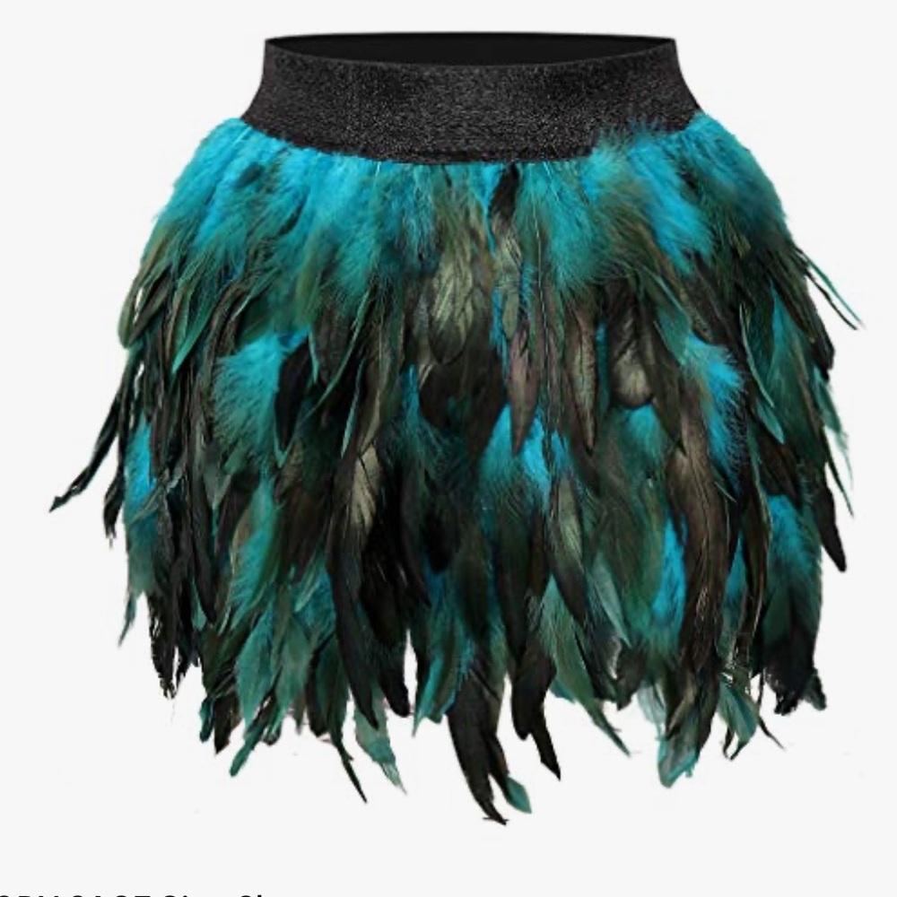 NEW Women's mid Waist A-Line Short Feather Skirt  - Black and Teal SIZE SMALL